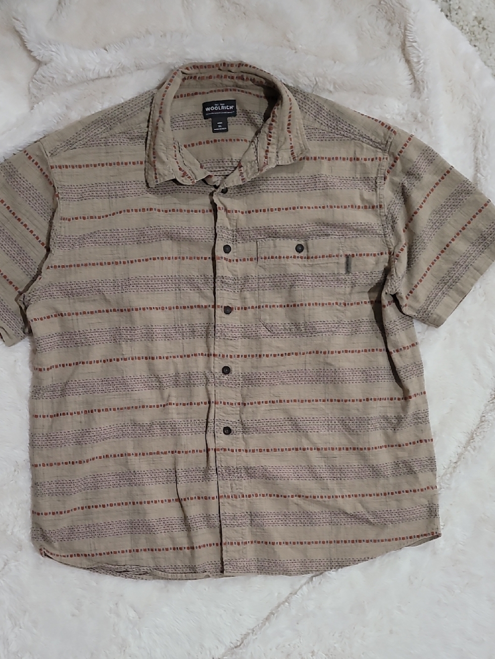 Woolrich Men’s Short-Sleeve Embroidered Stripe Button-Down